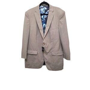 NWT Indochino Men's Beige Wool & Linen Blazer Blue Patterned Lining - Size 40R